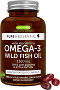 Igennus Ultra Pure Omega 3 Triglyceride rTG Wild Fish Oil 1360mg IFOS Certified EPA DHA 1000mg Plus Astaxanthin Non-GMO for Men &amp Women 180 Softgels