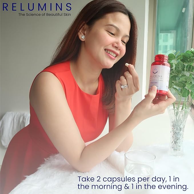 Relumins Premium Collagen &amp Gluta-1000 Bundle - 10 Sachets of Marine Collagen (Pineapple Flavor) + 60 Vegetarian Capsules - Supports Skin &amp Wellness
