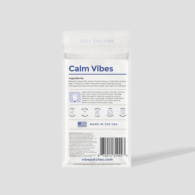 Calm Patch | Wearable Wellness for Relaxation Support with Botanical Blend | Long Lasting Patch for 10 Hours | Vegan &amp Latex Free | 4 Patches Per Pack 3 Pack