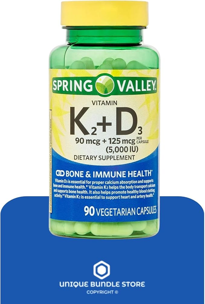 Unique Bundle Store Vitamin D3 K2 5000 IU – 90 Vegetarian Capsules High Potency D3 with K2 Supplement Vitamina D3 con K2 Formula for Bone and Immune Support (Pack of 2)