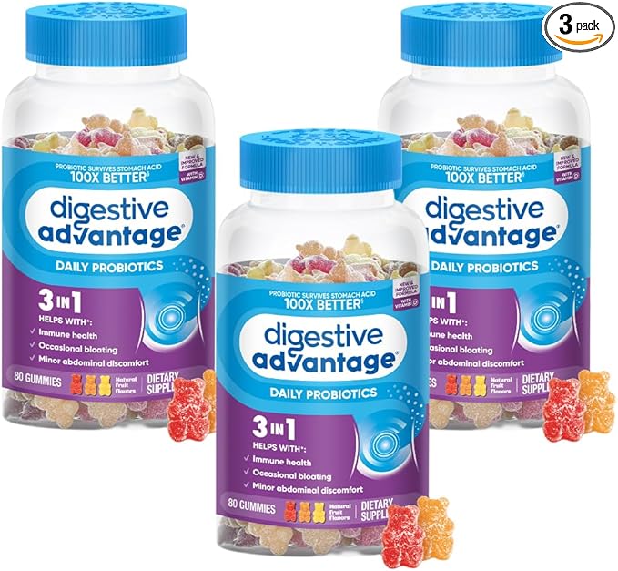 Digestive Advantage Daily Probiotic Gummies for Digestive Health Gut Health &amp Immune Support Probiotics for Men and Women (80ct) - Delicious Natural Fruit Flavor* (Pack of 3)