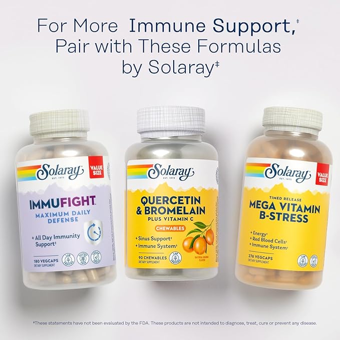 SOLARAY Quercetin with Bromelain and Vitamin C Chewables - Immune Support Supplement - Immune Defense and Heart Health Complex with 1250mg Vit C Natural Orange Flavor 60-Day Guarantee 30 Serv 90ct