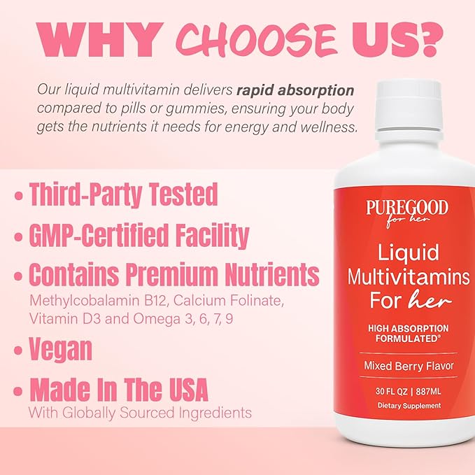 Women’s Liquid Multivitamin | 2 Pack | 30 Fl Oz Each (30 Servings) | 70+ Nutrients Superfoods &amp Omegas | Made in USA | Vegan Non-GMO Sugar Free | Mixed Berry