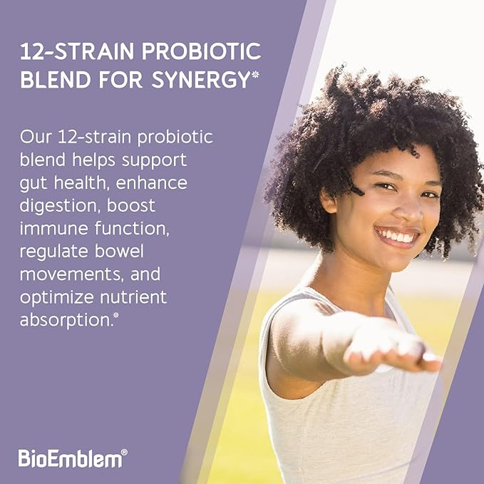 BioEmblem Probiotics for Women &amp Men – 55 Billion CFU with Prebiotics Postbiotics &amp Digestive Enzymes - 10 Enzymes