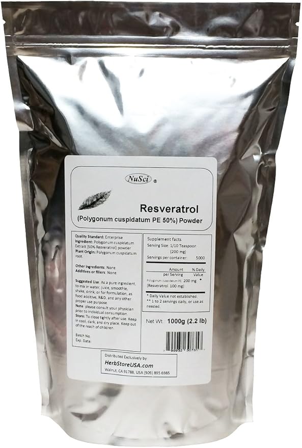Pure Resveratrol Powder Standardized 50% Extracted from Polygonum Cuspidatum Root (1000 Grams (2.2 lb))