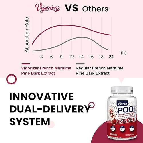 200 mg Pycnogeno with PQQ Premium French Maritime Pine Bark Extract Unique Dual-Delivery for Maximum Absorption Pine Bark Extract for Vascular &amp Heart &amp Joint Function - 120 Vegan Softgels