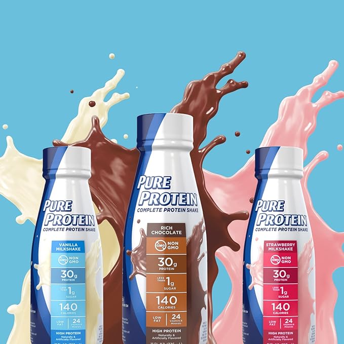Pure Protein Chocolate Protein Shake 30g Complete Protein Ready to Drink and Keto-Friendly Vitamins A C D and E Plus Zinc to Support Immune Health 11oz Bottles (Pack of 12)