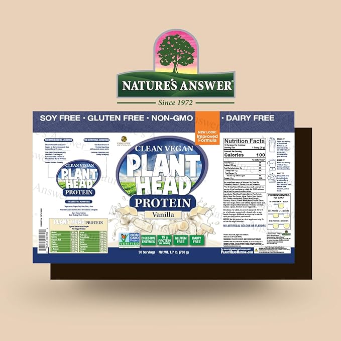 Genceutic Natural's Plant Head Real Meal Dietary Supplement | Supports a Healthy Lifestyle | Vegan Gluten-Free &amp Lactose-Free | Vanilla 1.7bs