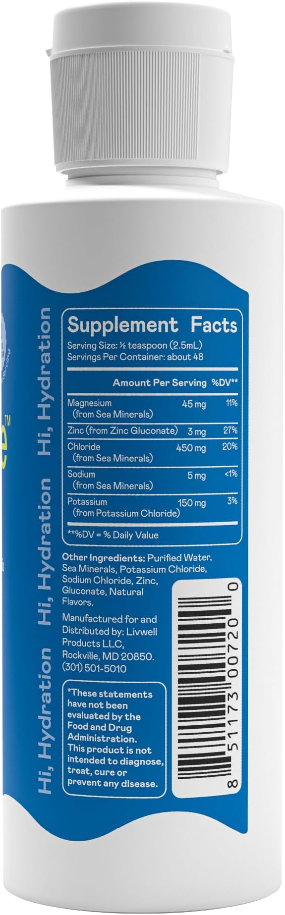 Hi-Lyte Low Sodium Electrolyte Supplement for Immune Support Fasting and Rapid Hydration | 48 Servings | Magnesium Potassium Zinc | Unflavored Mineral Taste Drops