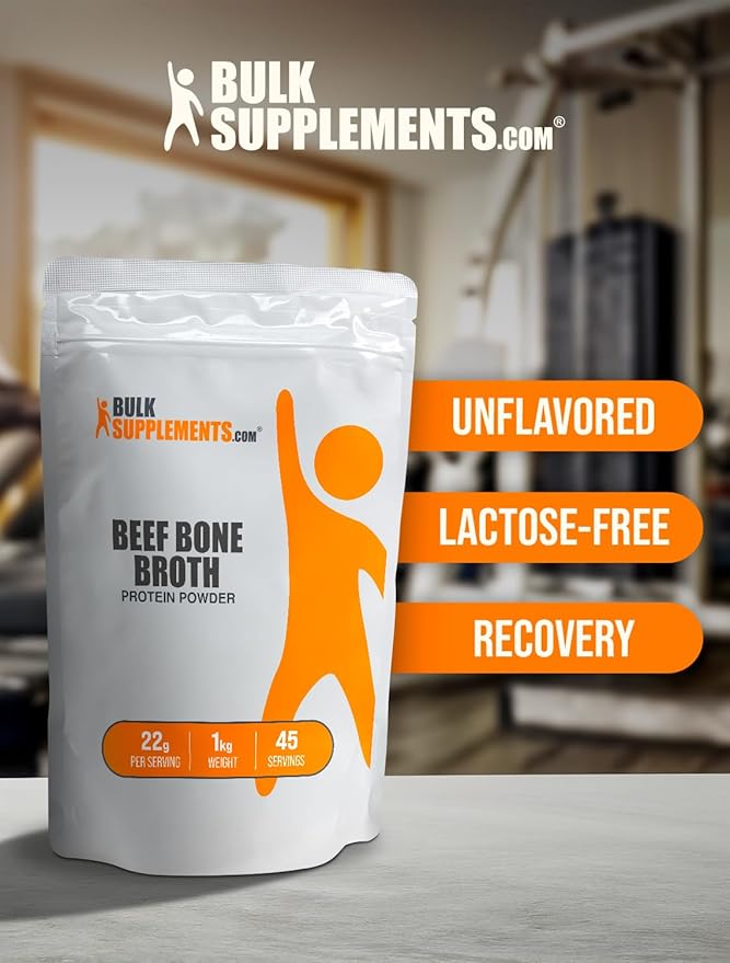 BulkSupplements.com Beef Bone Broth Protein Powder - Bovine Bone Broth Protein Lactose Free Protein Powder - Dairy Free &amp Gluten Free 22g per Serving 5kg (11 lbs) (Pack of 5)