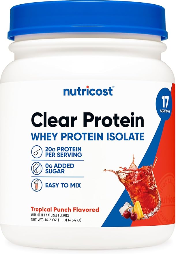 Nutricost Clear Whey Protein Isolate Powder (Tropical Punch) 1 LB - 20g of Protein 0g Added Sugar GMO-Free Gluten-Free
