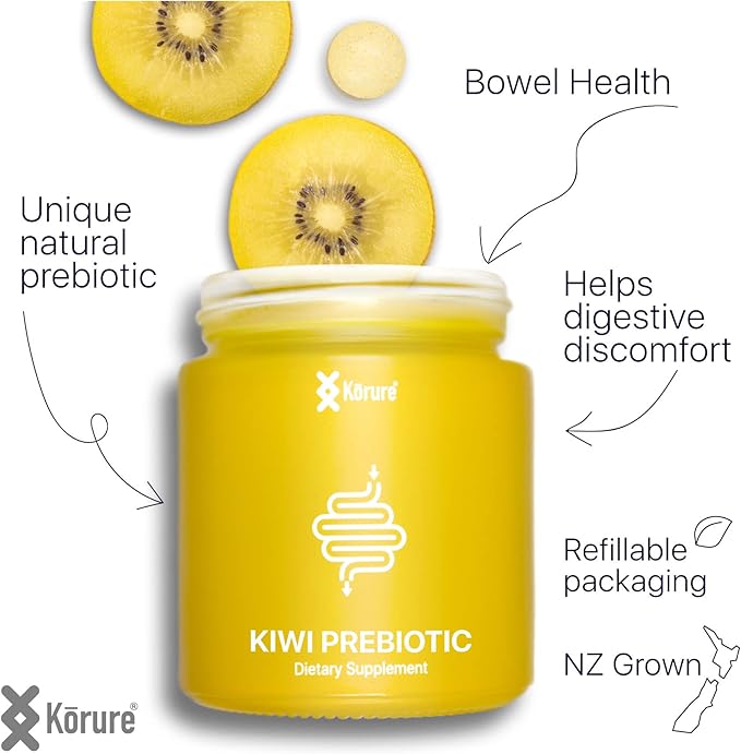 Kiwi Prebiotic + Vitamin C Chews 100% New Zealand Golden Kiwi for Gut Health Digestion Support &amp Regular Bowel Movements (30 Tablets)