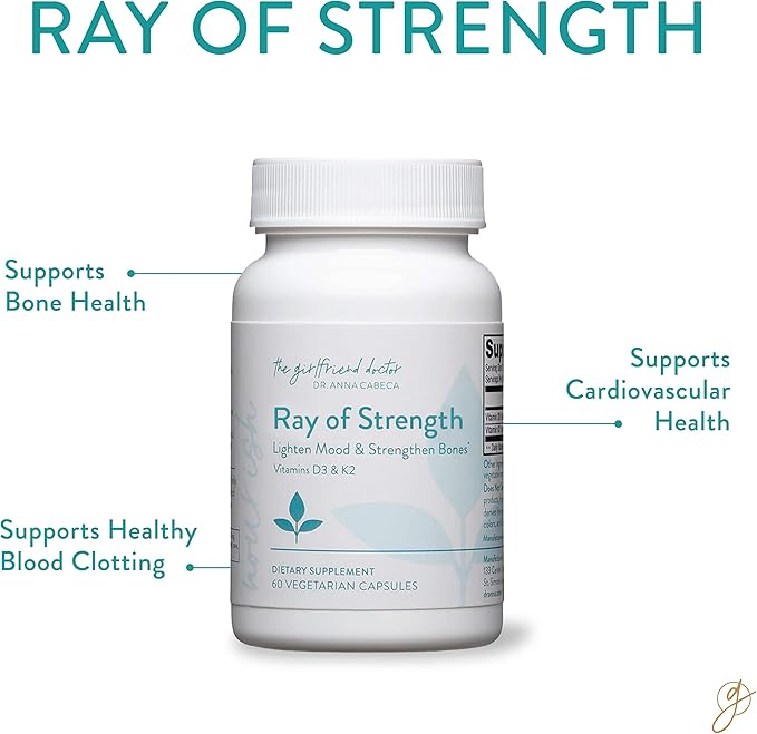 VIDAPURA Ray of Strength D3K2 by Dr. Anna Cabeca – High-Potency Vitamin D3 5000 IU &amp K2 (MK-7) Supplement – Bone Immune &amp Heart Support – 60 Softgels