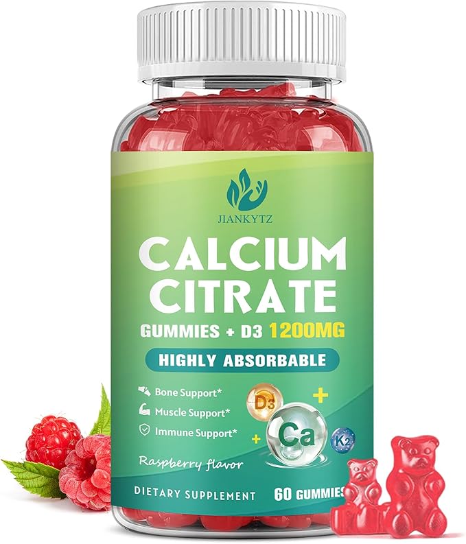 1200mg Calcium Citrate with Vitamin D3 Gummies for Bones Muscles Immune Support Chewable Calcium Citrate with Vitamin D3 K2 C Magnesium Zinc Raspberry