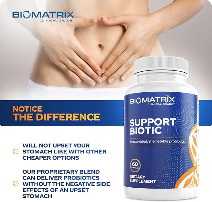 BioMatrix Saccharomyces boulardii Probiotic Supplement w/L. paracasei L. rhamnosus Bifidobacterium Acidophilus – Prebiotic Complement – Temp-Stable 30-60 Day Supply