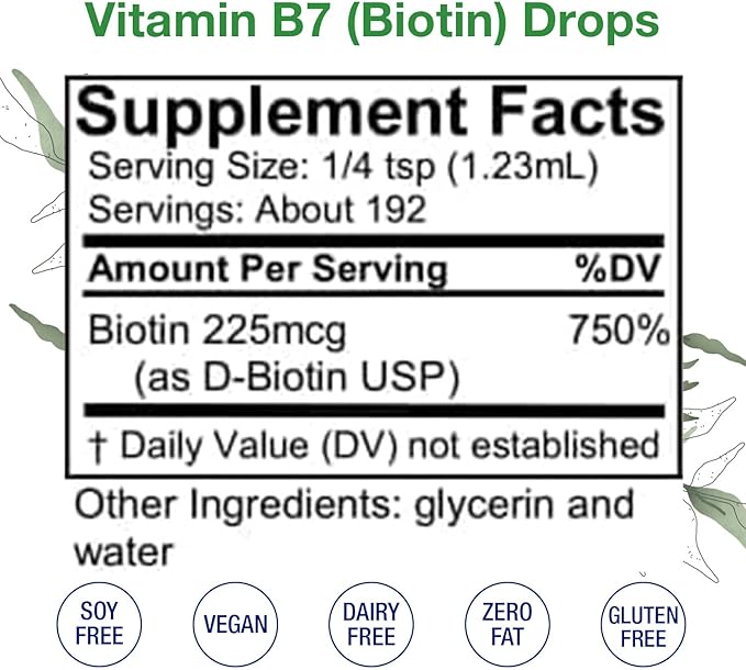 HoneyCombs Vitamin B7 (Biotin) Drops – Liquid Biotin Hair Skin Nails Supplement – Digestion &amp Hair Vitamins - Alcohol-Free Non-GMO Vitamin Liquid for Healthy Hair Skin and Nails 8 Fl Oz.