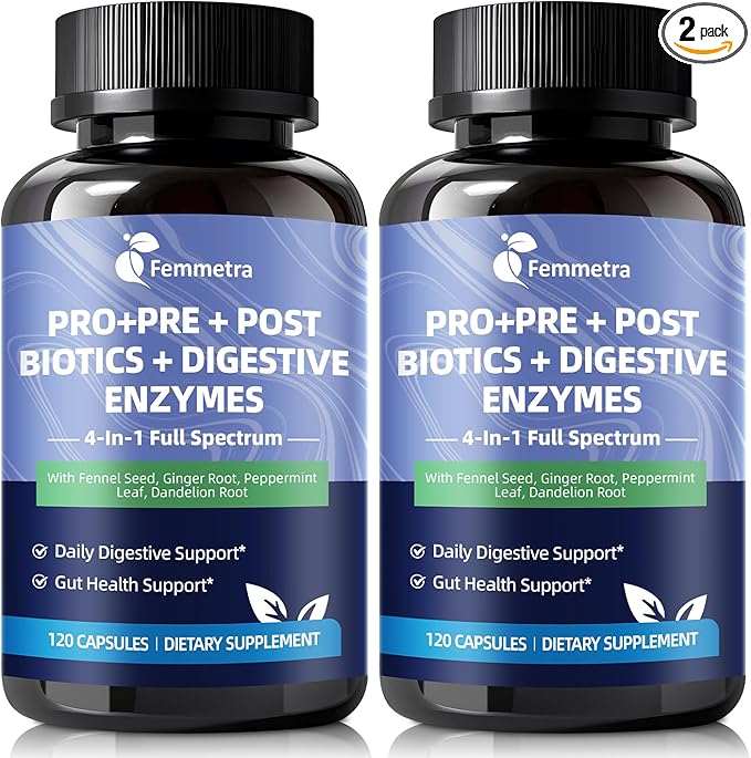 Digestive Enzymes Postbiotics Prebiotics Probiotics for Women &amp Men 200 Billion CFU 36 Probiotic Strains + Psyllium Husk - Supports Gut Digestive Vegan 60 Days