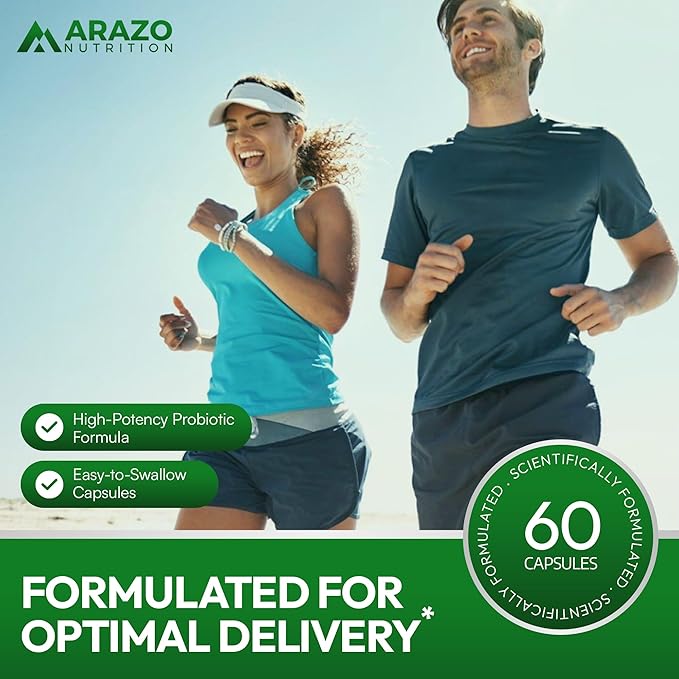 Arazo Nutrition Probiotic 40 Billion CFU - Shelf Stable with Prebiotics and Acidophilus - Stable Potency Until Expiration – Time Delay Release Probiotics (Pack of 2)