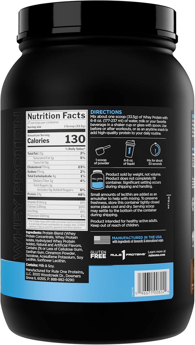 Rule 1 Whey Protein – 24g Fast-Acting Protein from All-Whey Sources with Naturally Occurring EAAs &amp BCAAs for Workout Recovery or Anytime Use (2 Pounds* Toasted Cinnamon Cereal)