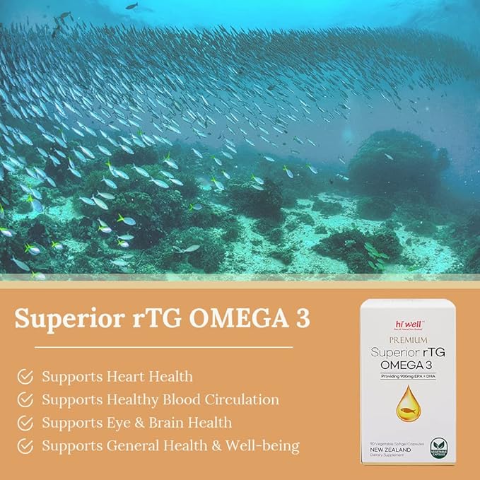 (Pack of 2) Hi Well Premium Superior rTG Omega 3 90Vegetable Softgel Capsules