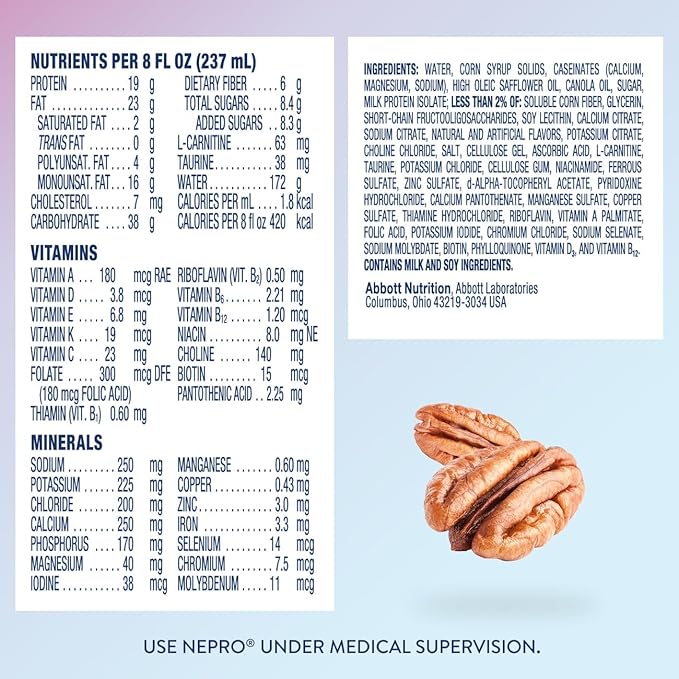 Nepro Nutrition Shake for People on Dialysis 19g Protein 420 Calories Butter Pecan 8 fl oz Pack of 24