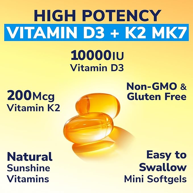 Vitamin D3 K2 Supplement 10000 IU 90 Softgels and Tart Cherry Capsules 60 Capsules