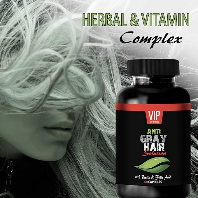 VIP VITAMINS Energy Pills - Gray Hair Solution - with BIOTIN &amp FOLIC Acid - zinc Oxide - 3 Bottles (180 Capsules)