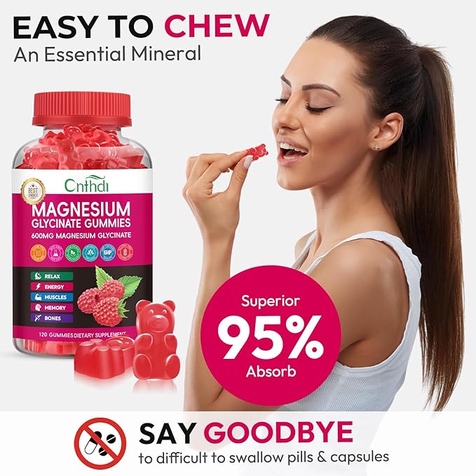 Magnesium Glycinate Gummies 600mg High Absorption Magnesium Gummies Black Currant Oil Calcium Vitamin B6 Sugar Free Chews for Adults &amp Kids Relaxation Stress Relief Night Rest
