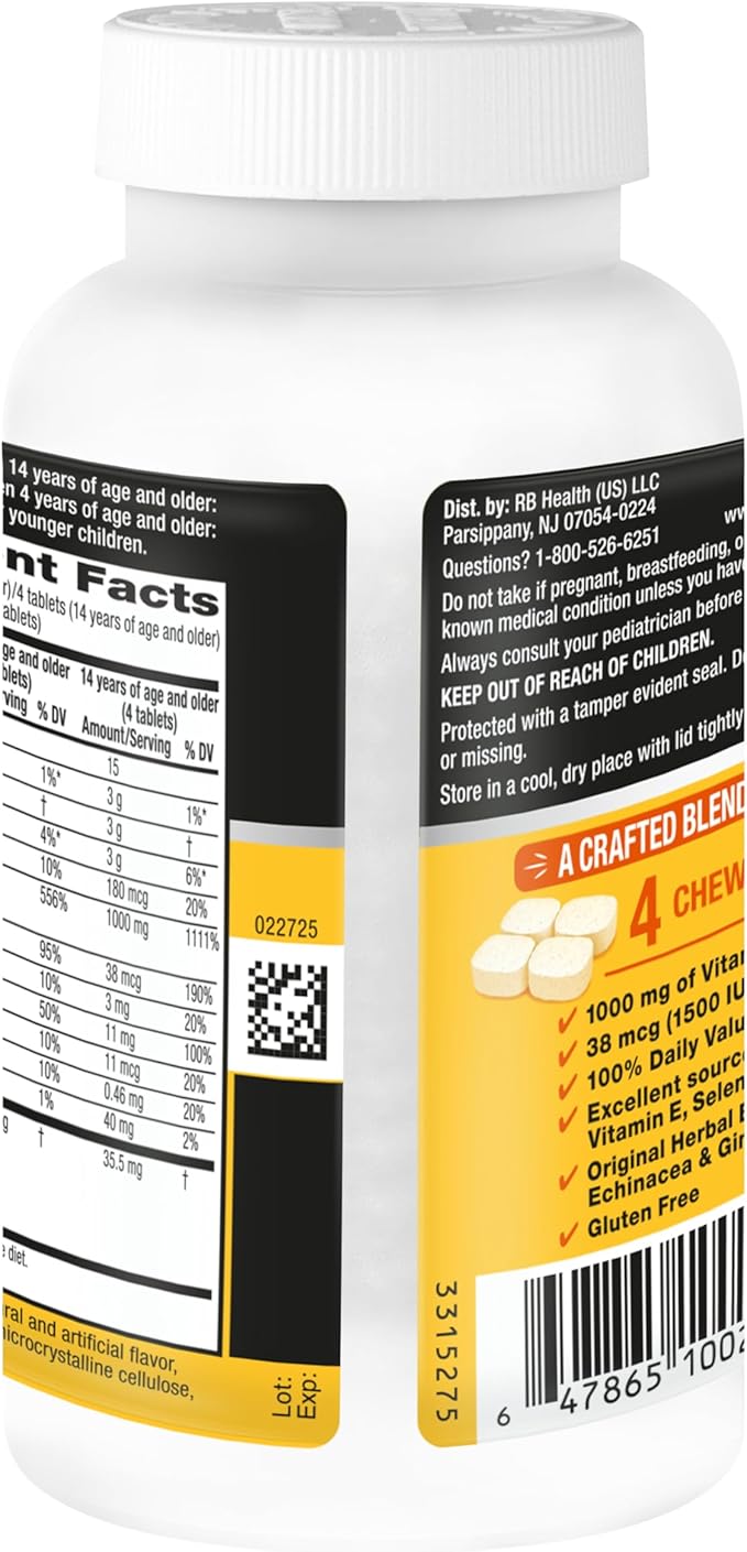 Airborne Citrus Chewable Tablets 200ct | Immune Support Supplement with 1000mg Vitamin C + Vitamins A D E ZincSelenium &amp Manganese | Herbal Blend | Gluten Free