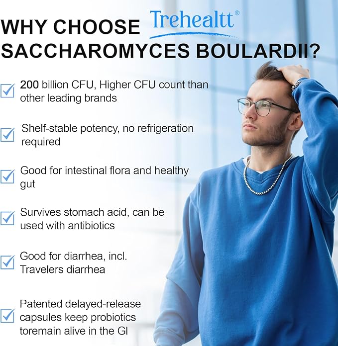 Saccharomyces Boulardii Probiotics 200 Billion CFUs Clinically-Studied Probiotic for Women &amp Men Yeast for Intestinal Gut Immune &amp Digestive Health Acid Resistant &amp Shelf-Stable 60 Da