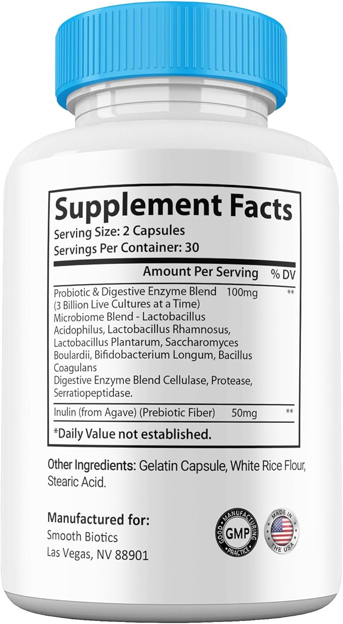 (1 Pack) Smooth Biotic Capsules All Natural Skin and Gut Capsules SmoothBiotic Supplement Premium Maximum Strength 1 Month Supply