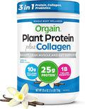 Orgain Protein Powder + Collagen Vanilla Bean - 25g of Protein 10g Collagen Peptides Type I &amp III 1B CFU Probiotics Supports Hair Skin Nail Joint &amp Gut Health Gluten Free - 1.6lb