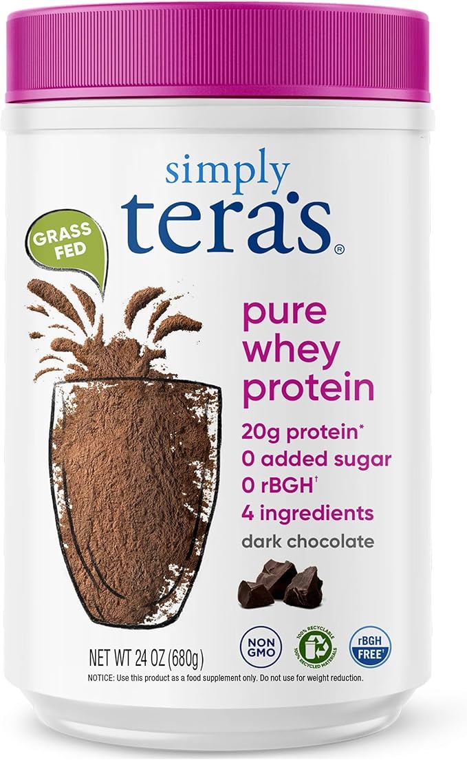 simply tera's Pure Whey Protein Powder - Dark Chocolate Clean Protein Powder Grass Fed Whey Protein Powder Without Artificial Sweeteners Clean Label Non-GMO Kosher rBGH-Free - 24 Oz