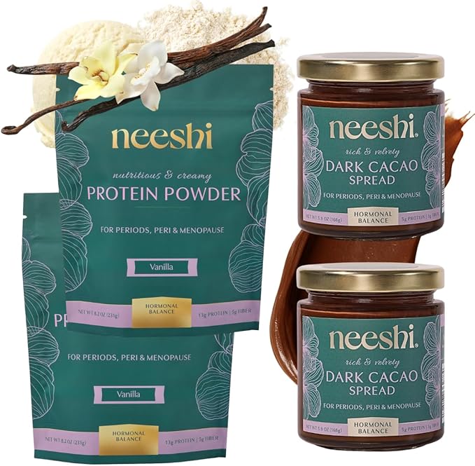 Monthly Hormone Balance Bundle – 2 Nourishing Vanilla Protein Powders + 2 Dark Cacao Ritual Spreads – Plant-Based Vegan Gluten-Free – PMS &amp Menopause Relief with Superfood Nutrition