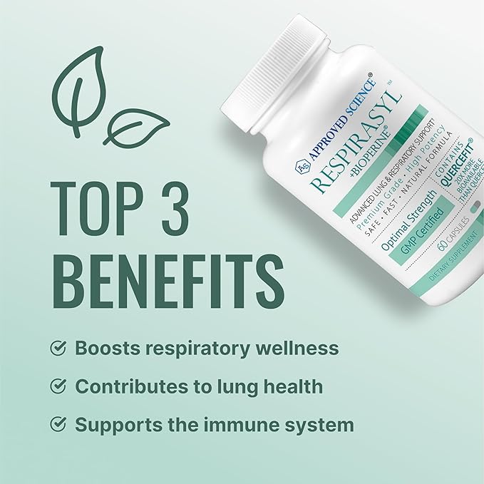 Approved Science® Respirasyl - Lung and Respiratory Support - with Quercefit® Vitamins ACD BioPerine - 6 Month Supply - Made in The USA