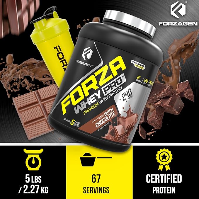 Forzagen Whey PRO Low Carb Protein Powder | 24g of Protein per Serving No Added Sugar Gluten Free Premium Whey for Shakes &amp Mixes for Men &amp Women BCAA | Dutch Chocolate 5 lbs. (67 Serving