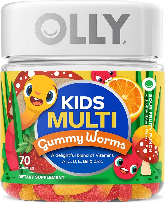 OLLY Kids Chillax Magnesium Gummies Plus L-Theanine Lemon Balm Sherbet Flavor - 50 Count &amp Kids Multivitamin Gummy Worms Overall Health and Immune Support Vitamins and Minerals A C D