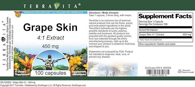 Grape Skin 4:1-450 mg (100 Capsules ZIN: 520352)