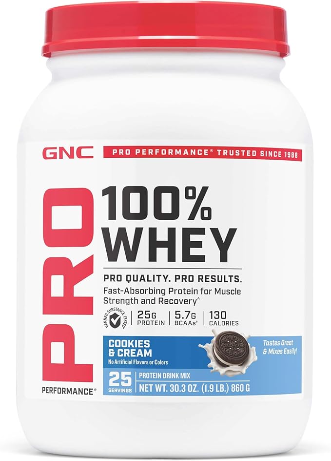 GNC Pro Performance 100% Whey Protein Powder 2.0 Fast Absorbing for Muscle Strength and Recovery Cookies and Cream 25 Servings