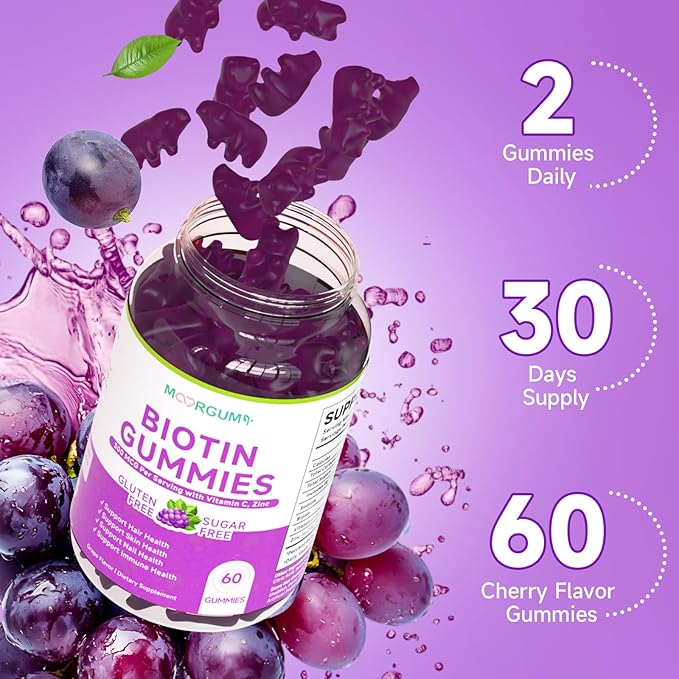Sugar Free Biotin Hair Skin &amp Nails Gummies Supports Healthy Hair Skin and Stronger Nails with Vitamin C Zinc Chewable Vitamin B7 Supplements for Women &amp Men Vegan Non-GMO Grape 120 C