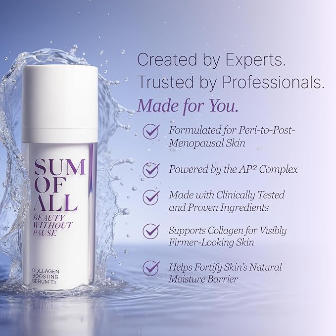 Sum Of All Collagen Boosting Serum Tx for Face with Vegan Peptides Hydrating Skin Tightening and Firming Fragrance-Free Menopause Skincare for Women 1.0 fl oz