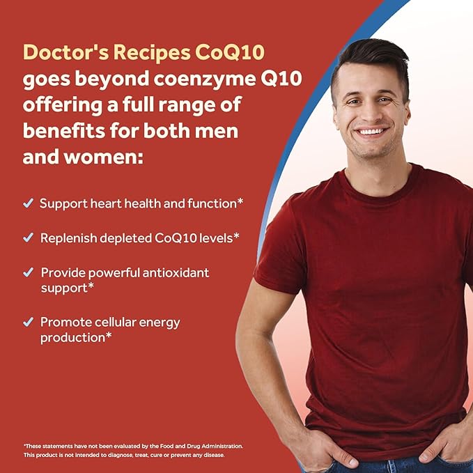 Doctor's Recipes CoQ10 200mg Per Serving High Absorption Coenzyme Q10 Supplement with Olive Oil Heart &amp Vascular Health Energy Production &amp Antioxidant Support 4 Month Supply 240 Softgels