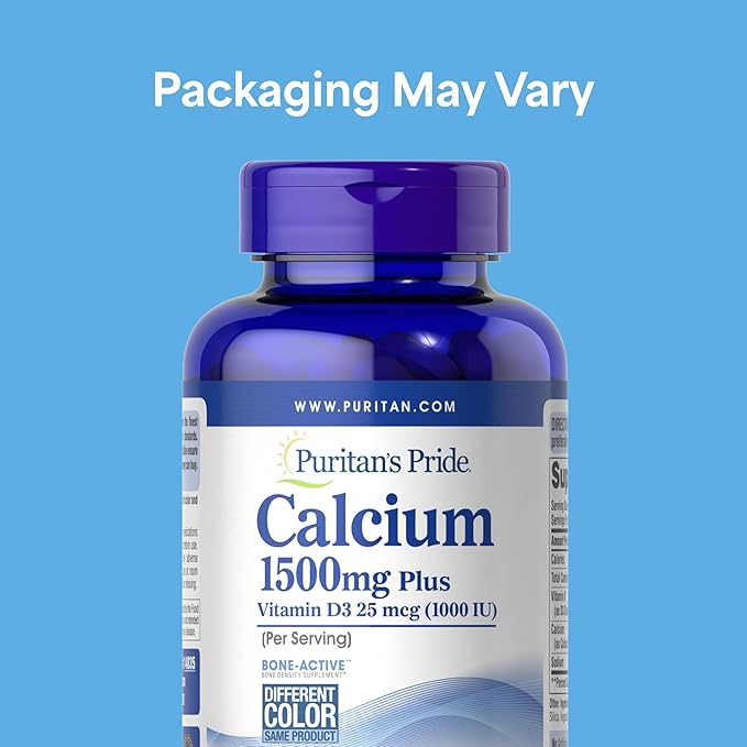 Puritan's Pride Absorbable Calcium 1500 mg Plus Vitamin D3 25mcg 1000 IU Dietary Supplement for Bone Strength Heart Nerve Muscle and Immune Support 120 Coated Caplets