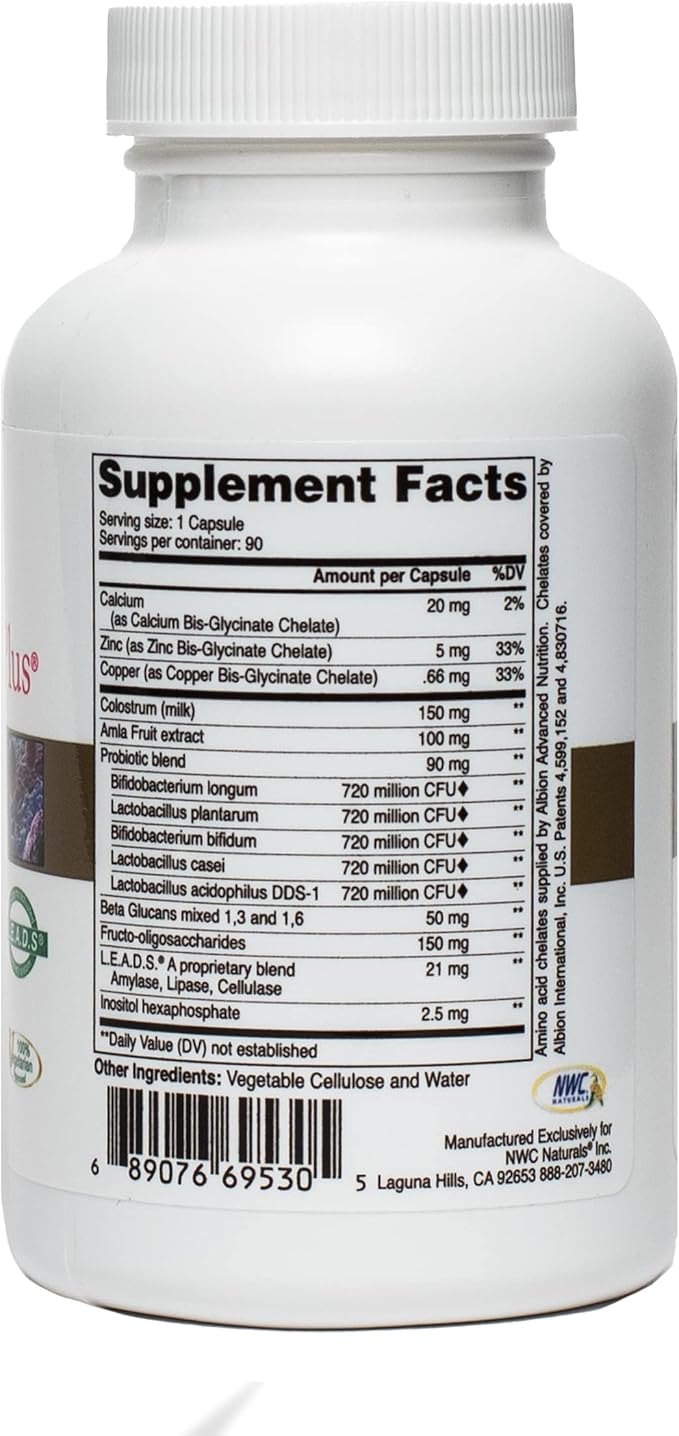 NWC Naturals Pro-Biotics Plus Natural Probiotics for Men Women and Kids Immune System Support Vegetarian Supplement Supports Good Digestive Health Probiotic and Prebiotic 90 Capsules