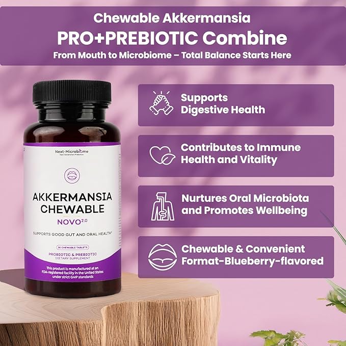 Akkermansia Muciniphila Probiotic Supplement 2 Set – Chewable &amp Capsule Duo for Gut and Oral Support Digestive and Metabolic Wellness for Women &amp Men