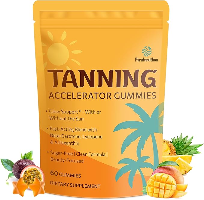 Tanning Gummies with Astaxanthin for Women and Men | Sunless Tanning Supplement with Beta Carotene Lycopene Collagen &amp Vitamins | Skin Radiance &amp Hydration | Vegan &amp Sugar Free - 60 Coun