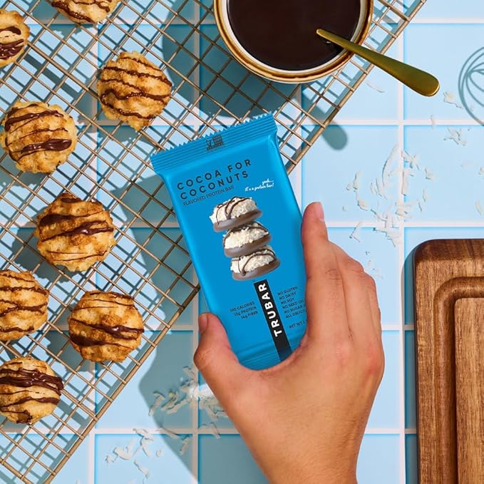 TRUBAR Vegan Protein Bar Cocoa For Coconuts Gluten Free Plant Based Protein Dairy Free Non GMO Soy Free No Sugar Alcohols 12G Protein 12G Fiber 23G Carb On the Go Snack Bars 12ct