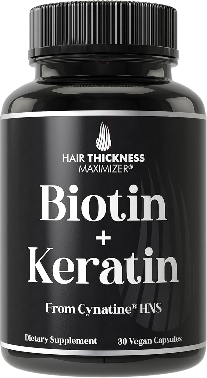 Clinically Proven Keratin + Biotin Hair Growth Supplement. with Cynatine HNS Keratin Clinically Studied for Thicker Healthier Hair. for Women and Men. Enhanced with Biotin 10000mcg for Max Results