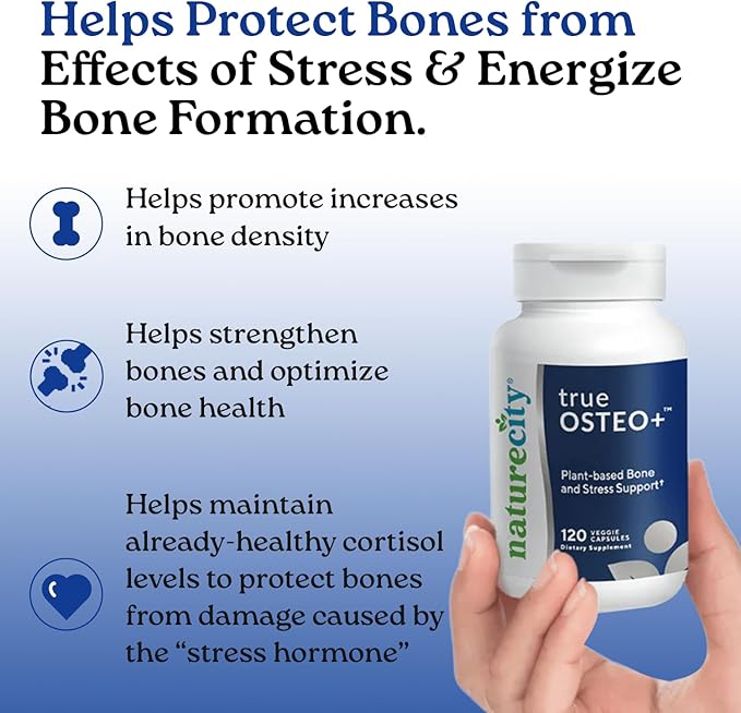 NatureCity True-Osteo+ Bone Support with Ashwagandha – for Strength &amp Density – Plant-Based Calcium with Organic AlgaeCal Magnesium Vitamin D3 K2 Silicon &amp Stress Support | 360 Veggie Caps