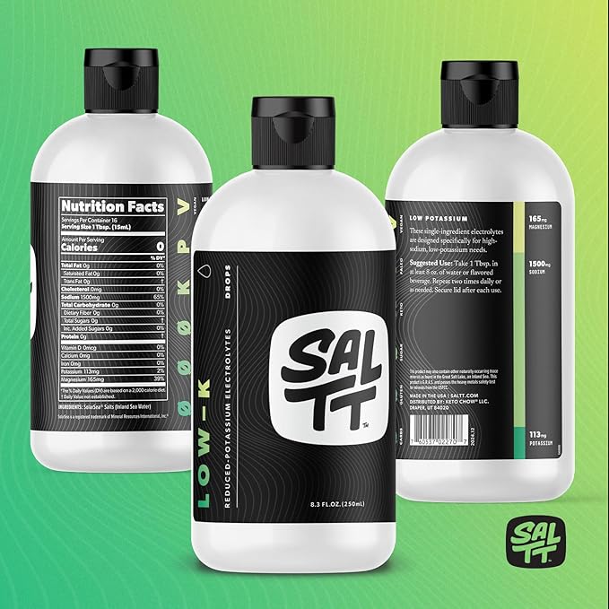 SALTT Low-K Fasting Drops | Sodium and Ionic Magnesium Fasting Supplement | Intermittent Fasting Mineral Supplements | Electrolyte Replenisher | On The Go Container | (250ml/8.3 fl oz. Refill)